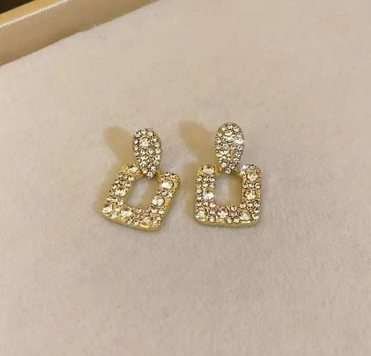 Gold Cubic Zirconia Womens Fashion Door Knocker Style Rhinestone Earrings