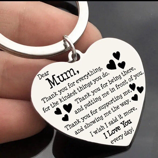 Dear Mum Thank You Gift Keychain Heart Shaped Stainless Steel Keyring