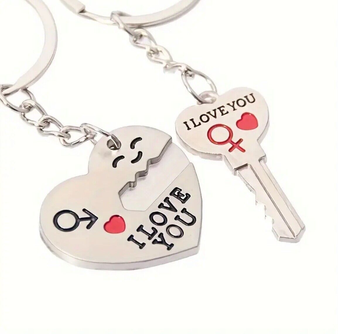 Couples I Love You Silver Keyring Gift With 2 Pieces Heart Keychain