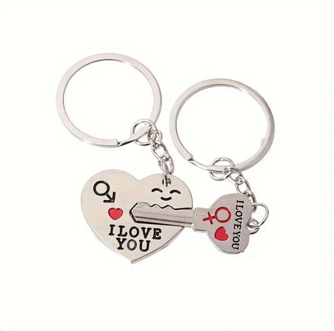 Couples I Love You Silver Keyring Gift With 2 Pieces Heart Keychain