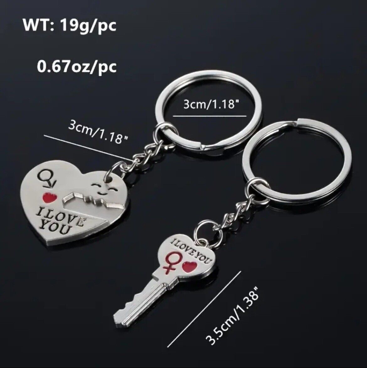 Couples I Love You Silver Keyring Gift With 2 Pieces Heart Keychain