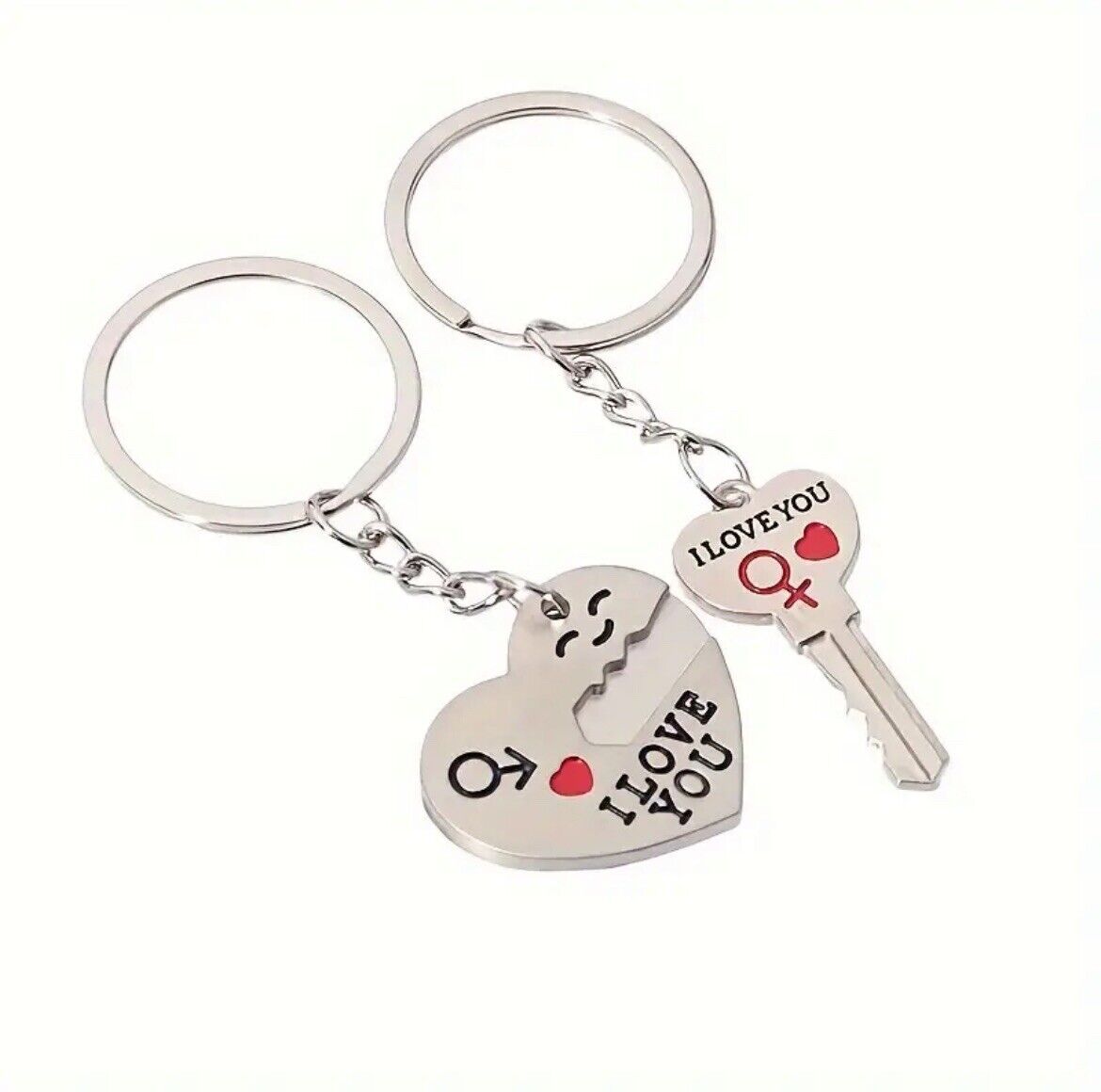 Couples I Love You Silver Keyring Gift With 2 Pieces Heart Keychain