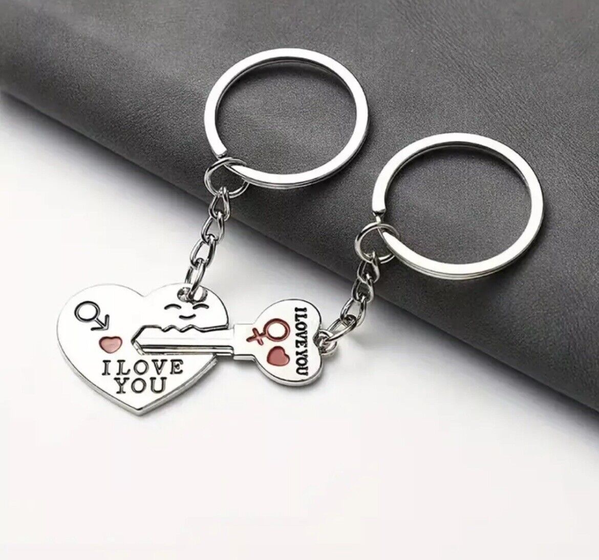 Couples I Love You Silver Keyring Gift With 2 Pieces Heart Keychain