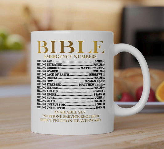 Christian Gifts Bible Emergency Numbers Mug Bible Verse Scripture Mug Gift