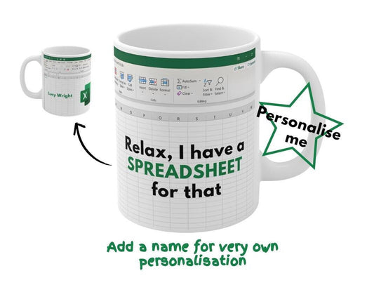 Freak In The Sheets Excel Mug Relax I Have a Spreadsheet Gift for Colleaugue Accounting Boss Friend Personalised Name Birthday Xmas Gift