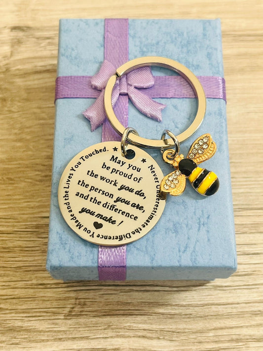 End of Year Teacher Gift from Class, Thank you Bee Keyring, School Office, Keychain Gift, Leaving Present, Keyworker, Nurse, Colleague