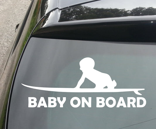 Baby Surfer on Board Funny Car/Bumper Vinyl Decal Sticker 210mm