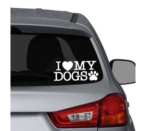 Car Sticker Dog On Board 21Cm（8.6 Inches） Cartoon I Love My Dogs Paws Car Sticker Black/Silver