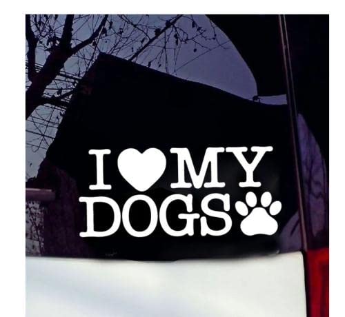 Car Sticker Dog On Board 21Cm（8.6 Inches） Cartoon I Love My Dogs Paws Car Sticker Black/Silver