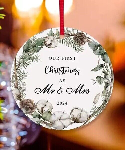 First Christmas as Mr & Mrs 2024 Acrylic Christmas Tree Ornament Hanging Bauble