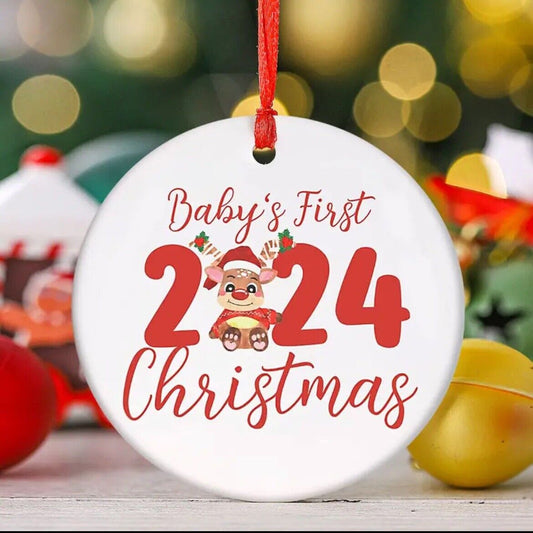 Babys First Christmas 2024 Holiday Tree Decor Hanging Bauble Ornament Acrylic