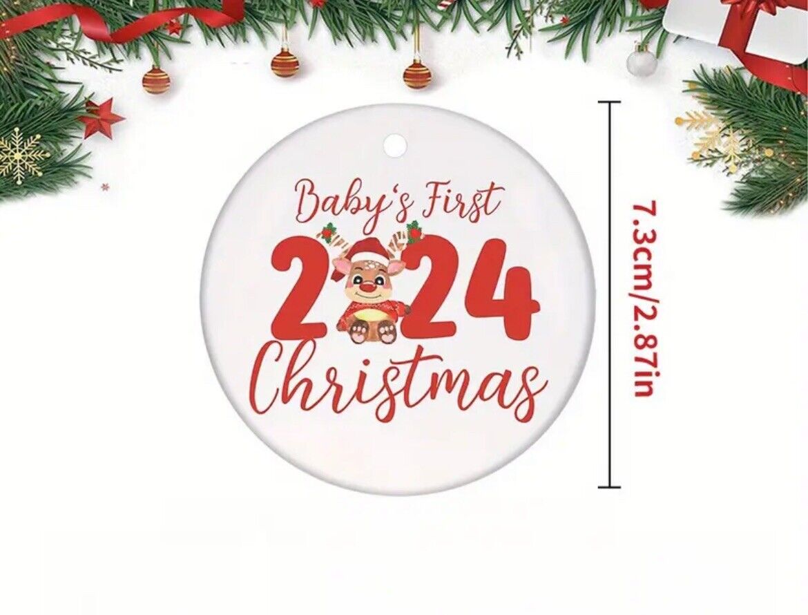 Babys First Christmas 2024 Holiday Tree Decor Hanging Bauble Ornament Acrylic