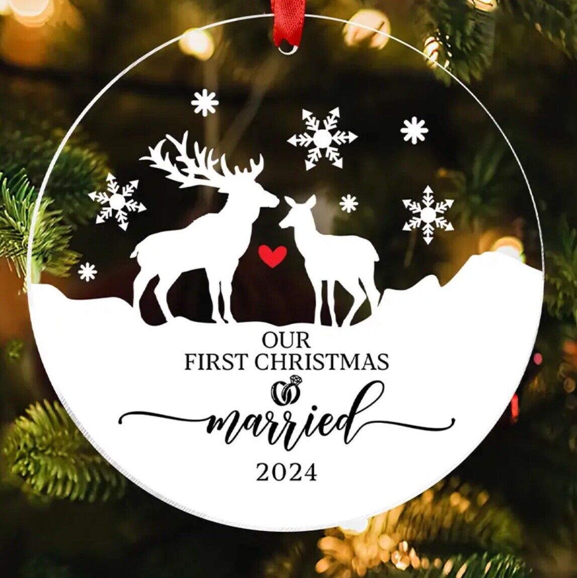 First Christmas Married 2024 Bauble Tree Decoration Ornament Gift Hanging Sign