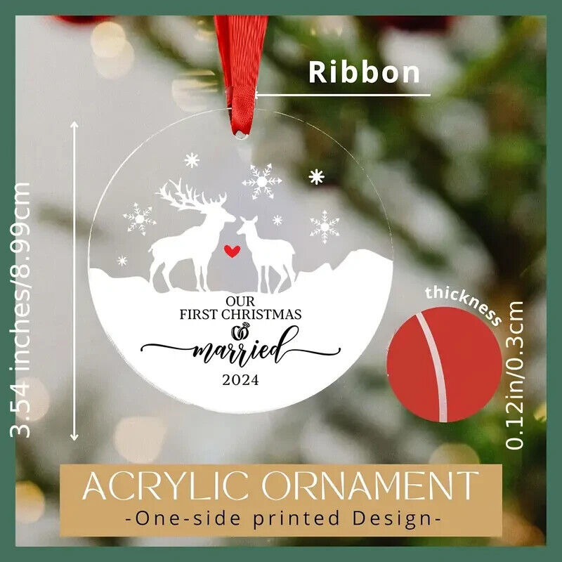 First Christmas Married 2024 Bauble Tree Decoration Ornament Gift Hanging Sign