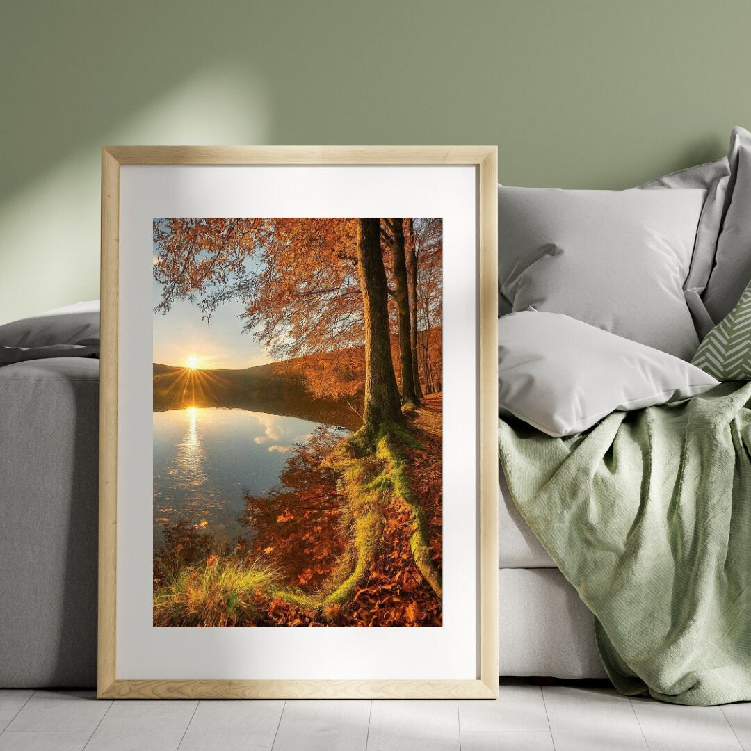 Autumn Sunset Lake Painting, Printable Artwork, Digital Download, Various Sizes Available. Living Room Artwork